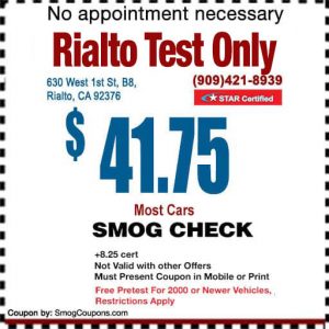 Rialto Test Only Smog Check Coupon